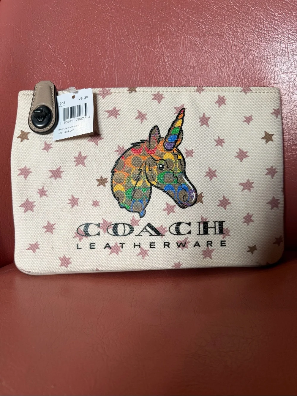Coach Canvas Rainbow Unicorn Zip Pouch NWT